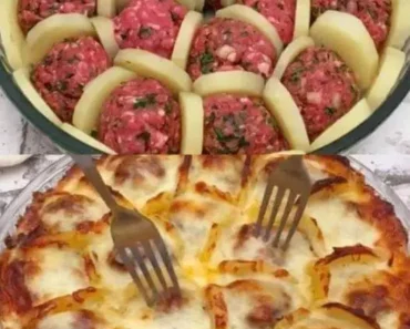 Cheesy Spinach, Meatball & Potato Bake